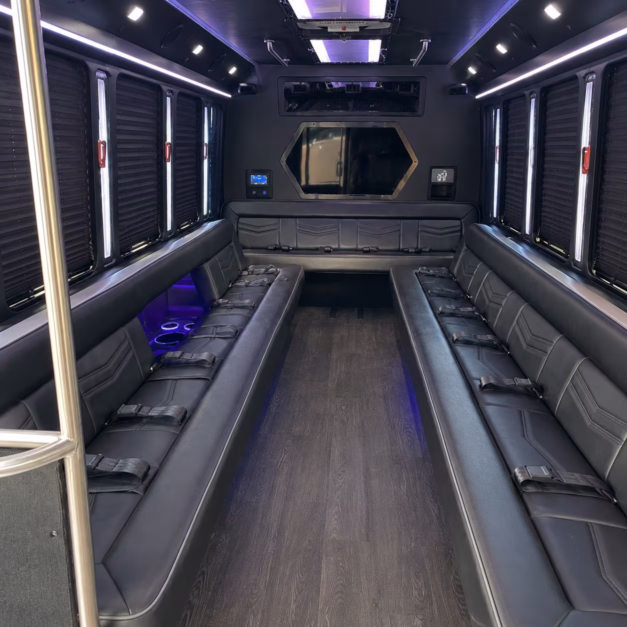 chicopee 18 passenger party bus interior