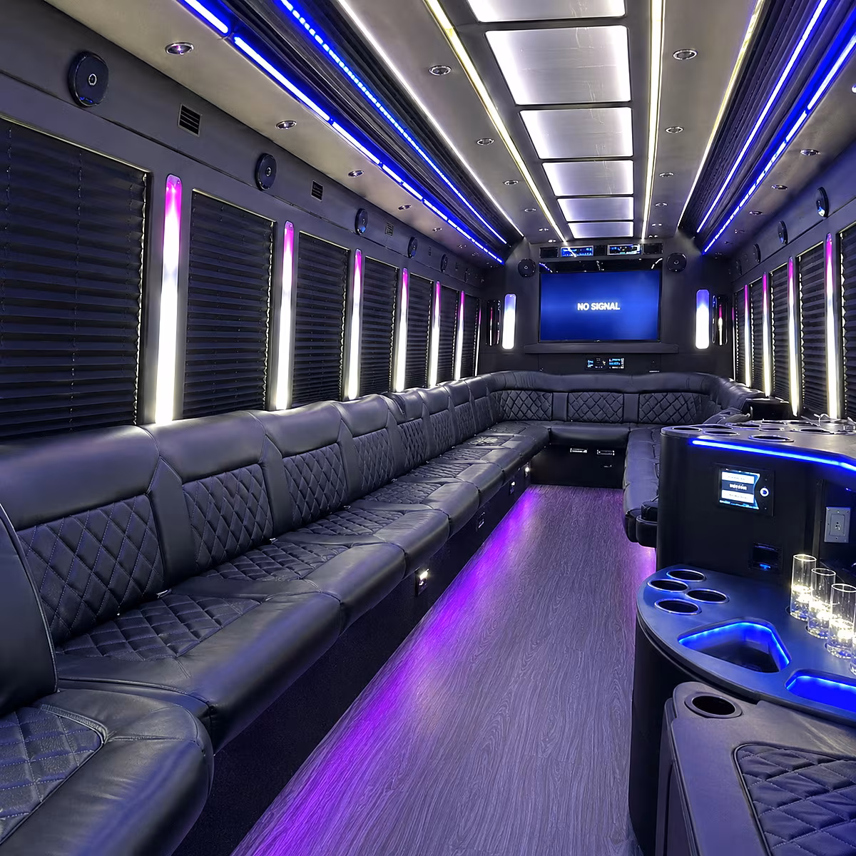chicopee 30 passenger party bus inside