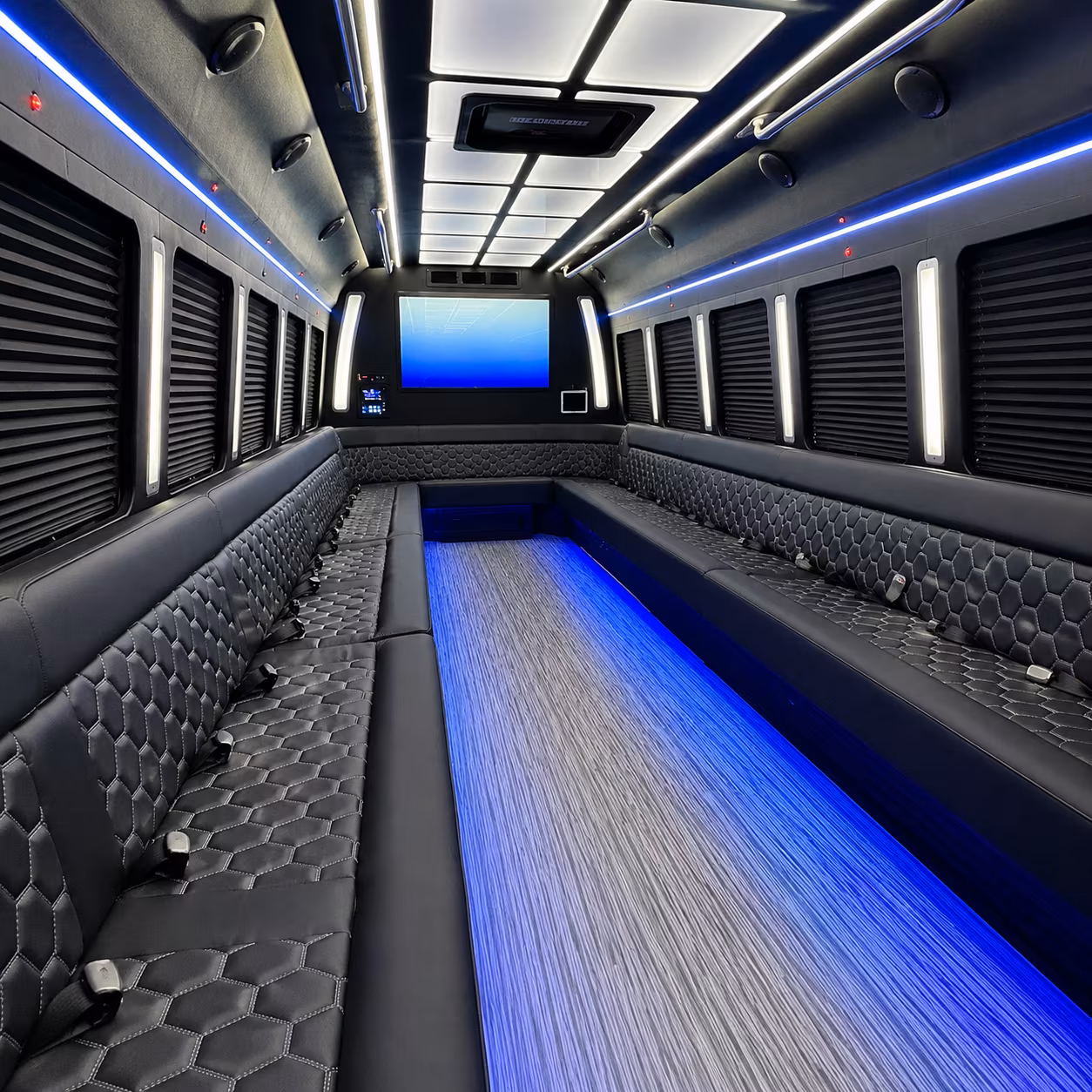 chicopee 50 passenger party bus inside